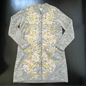 Sundance Sweater Floral Embroidered Long Wool Cardigan Size Large